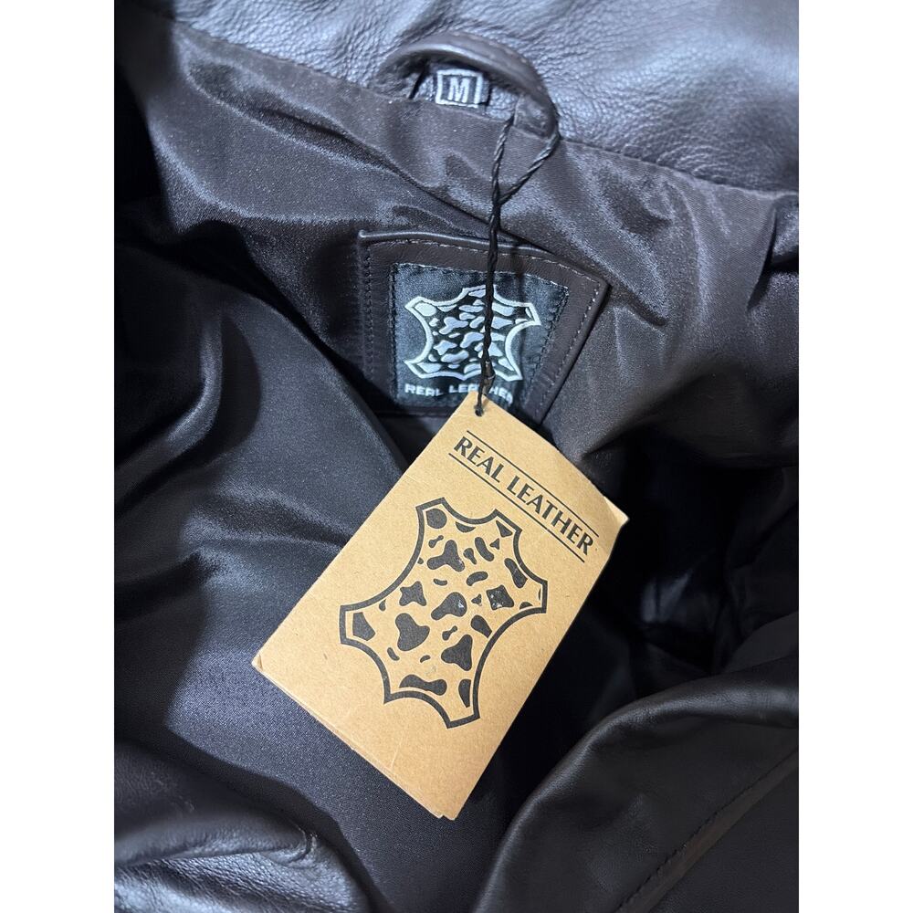 Leather Coat Women’s Dark Brown Size M Mid Length NEW - Picture 6 of 11
